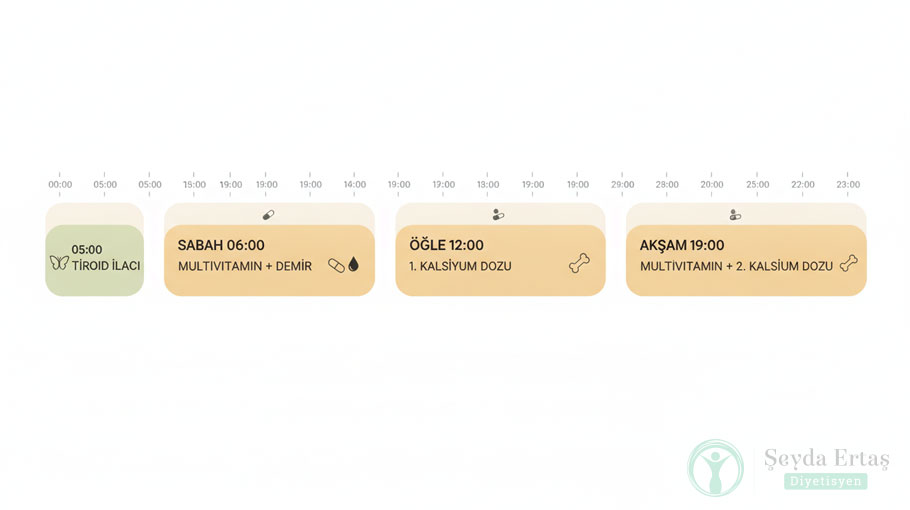 Kalsiyum,-demir-ve-tiroid-ilacının-gün-içine-dağıtıldığı-zamanlama-şeması