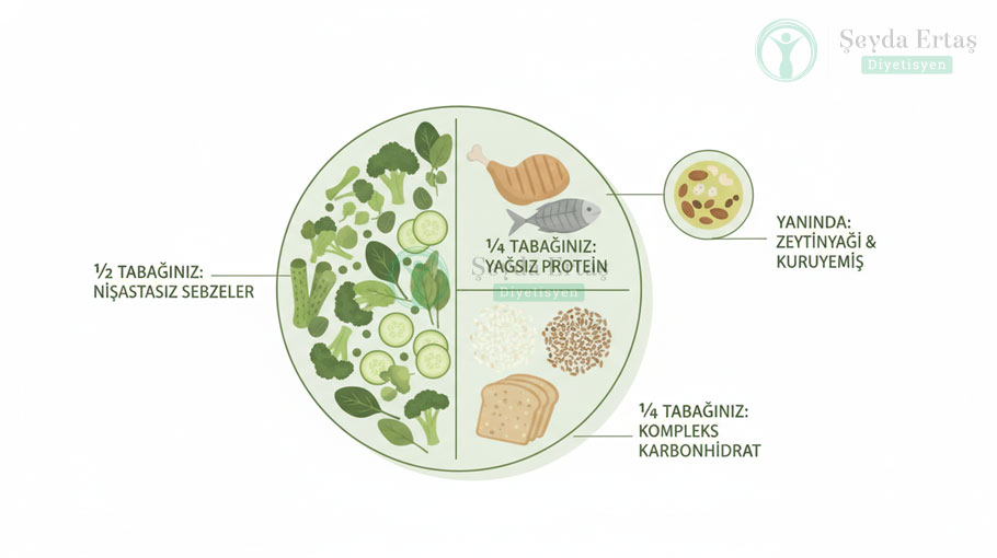 Tip-2-diyabet-tabak-modeli-yarısı-sebze,-çeyreği-protein,-çeyreği-kompleks-karbonhidrat